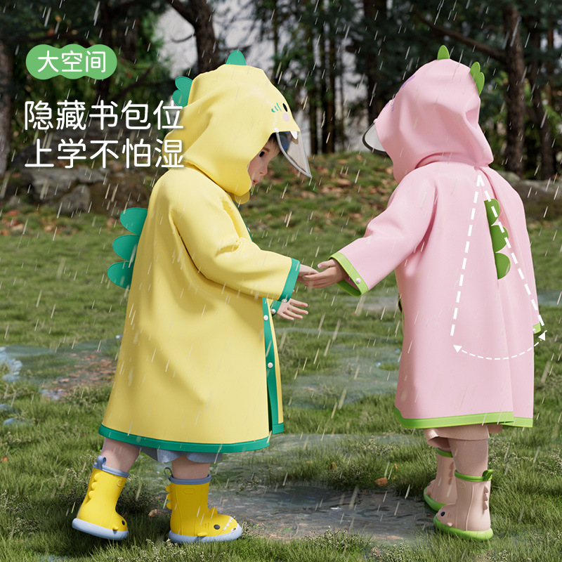 Children's Little Cute Shark Raincoat for Boys and Girls Cute Toddler Baby Waterproof Rain Poncho and Rain Shoes Set Primary School Bag