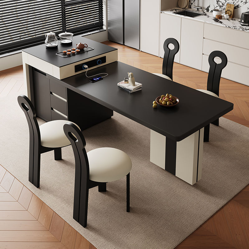 Simple Slate Retractable Island Dining Table for Home Small Apartment Modern Foldable Multifunctional Slate Dining Table