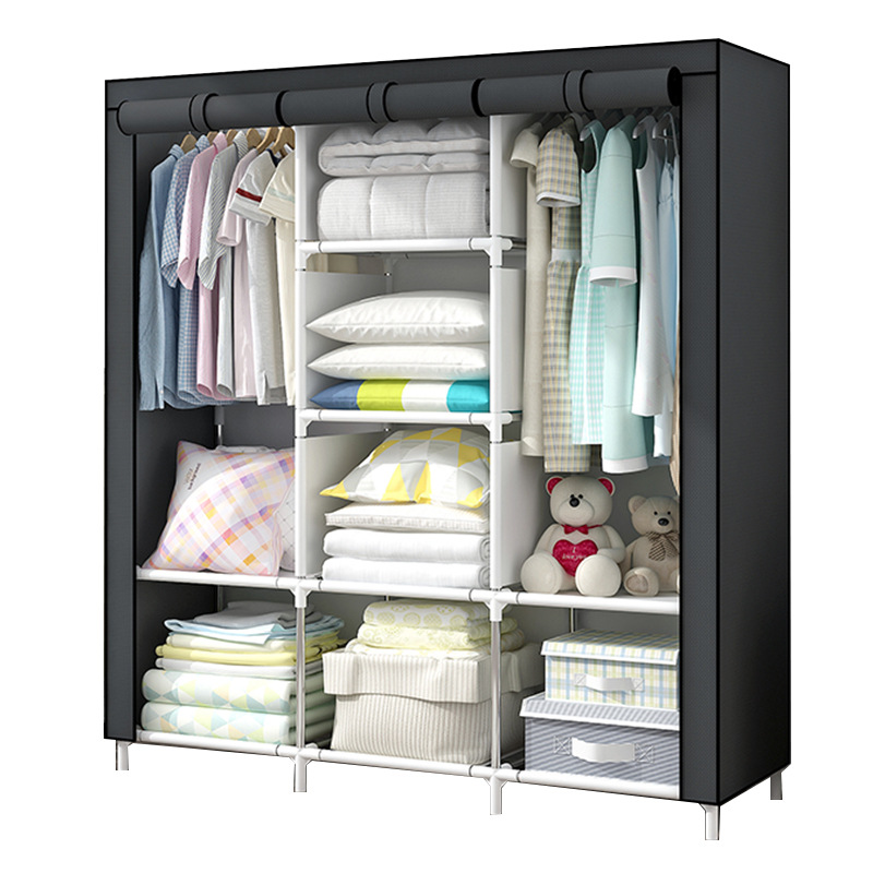Simple Fabric Wardrobe for Home Bedroom Rental Room, All-Steel Frame, Sturdy and Durable, Economical Storage Fabric Closet for Small Apartments