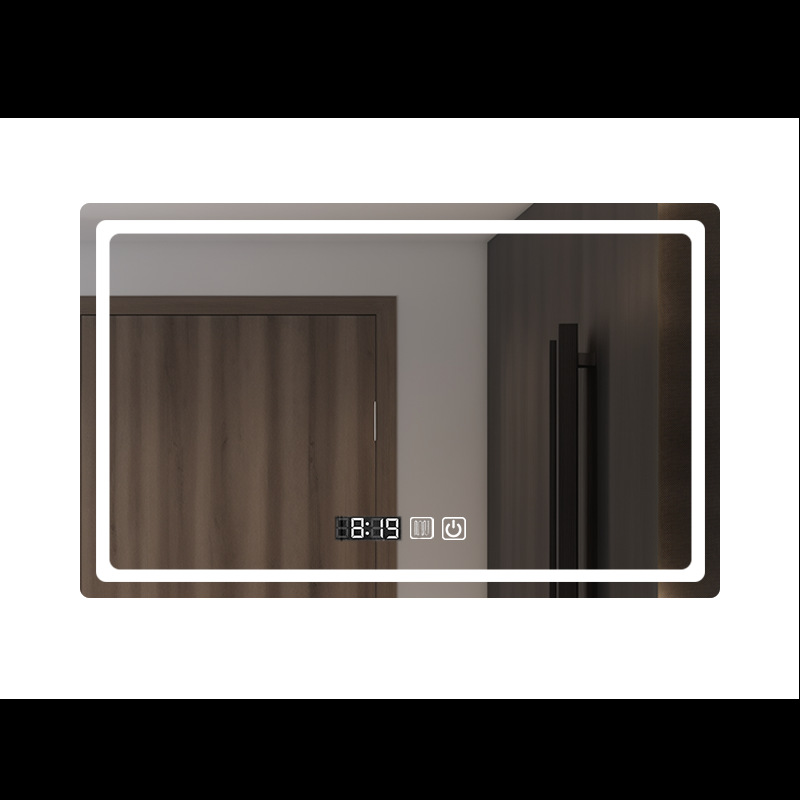 Shu's Original Factory Square Bathroom Mirror Smart Led Light Bathroom Sink Illuminated Mirror Defogger Horizontal Hanging