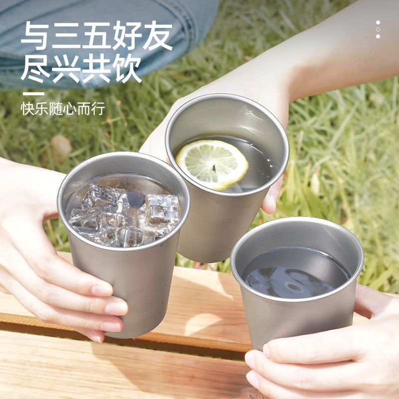 Pure Titanium Beer Cup Single-Layer Outdoor Camping Juice Cup Handy Cup Titanium Alloy Anti-Fall Cold Drink Cup Portable Titanium Water Cup