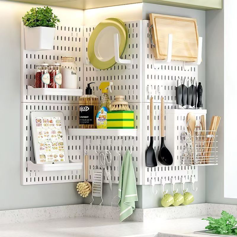 Household Perforated Board Storage Rack Without Punching Holes on the Wall for Bedroom Dormitory Kitchen Bathroom Wall Storage Perforated Board