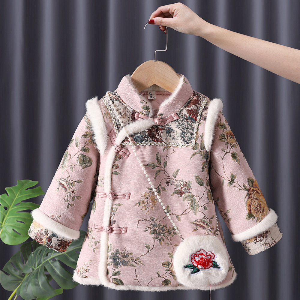 Hanfu New Year Outfit Chinese Style Tang Suit Toddler Winter One-Year-Old Cheongsam Dress New Year Baby Girl Winter Clothing Ethnic Style