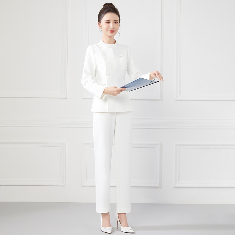 High-End Korean Medical Beauty Dental Clinic Beauty Work Clothes Women's Spring and Autum Long-Sleeved Nurse Uniforms Split Suit