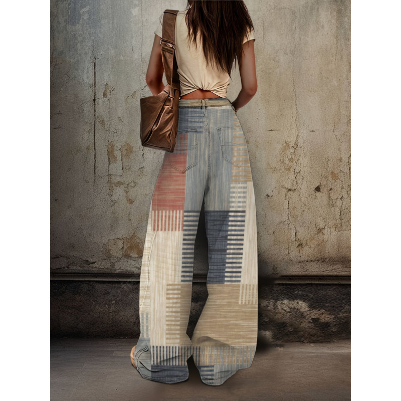 ②D 862 Women's Retro 3D Print Wide-Leg Jeans - Ombre