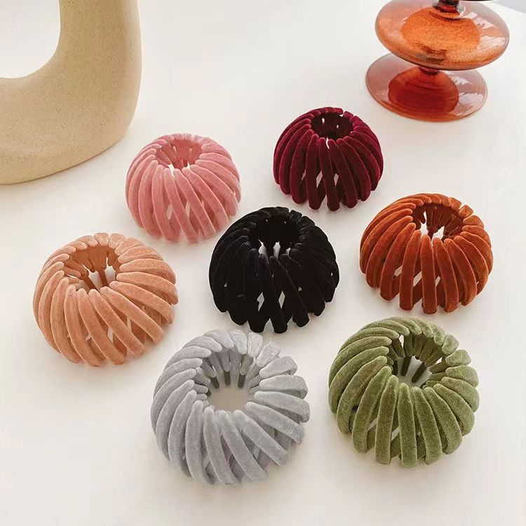 Korean Ball Hair Clip Female Bird's Nest Hair Twister High Ponytail Fixed Hair Ring Lazy Grab Clip Flocking Hair Accessories Wholesale