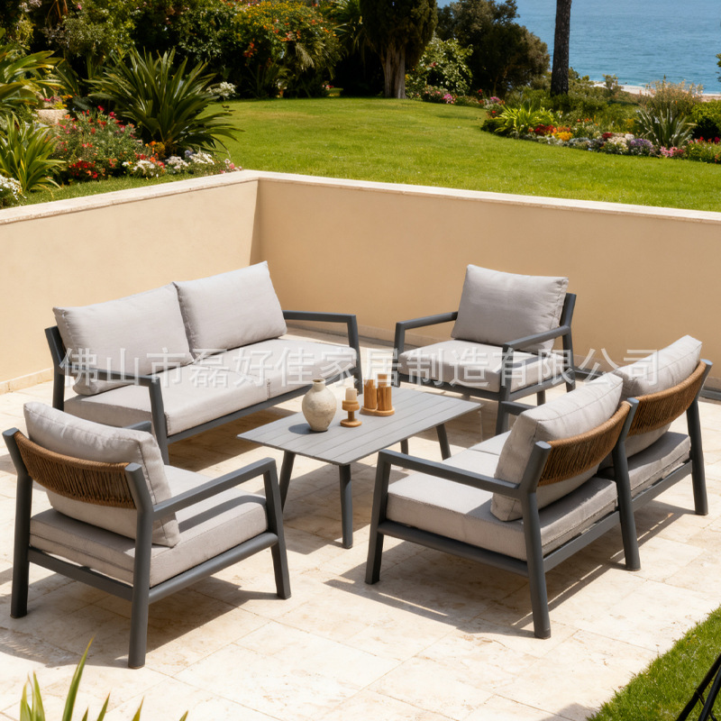 Customized Outdoor Rattan Sofa Courtyard Villa Balcony Rattan Chair Terrace Garden Furniture Disassembly and Assembly Small-Sized Sofa Chair