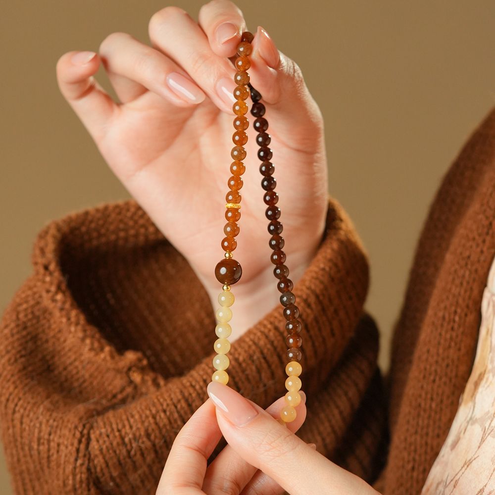 Double-Circle Bracelet with Sugar Jade Material, Brown Sugar Jadeite, and Xinjiang Hetian Jade for Women