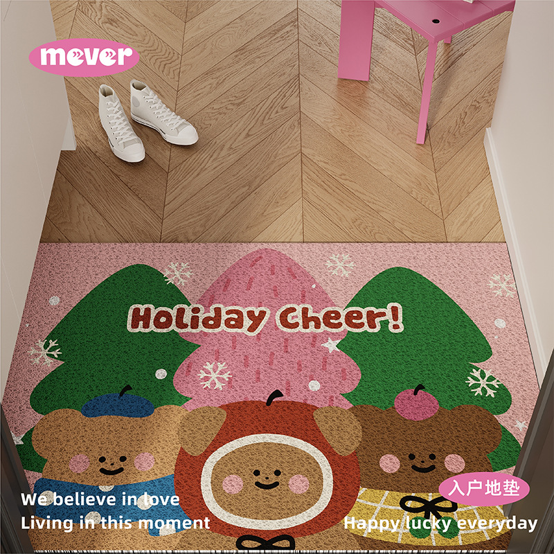 Cute Apple Bear Entrance Door Silk Circle Floor Mat New Year Red Anti-Slip Foot Mat Entrance Door Mat Entrance Door Mat