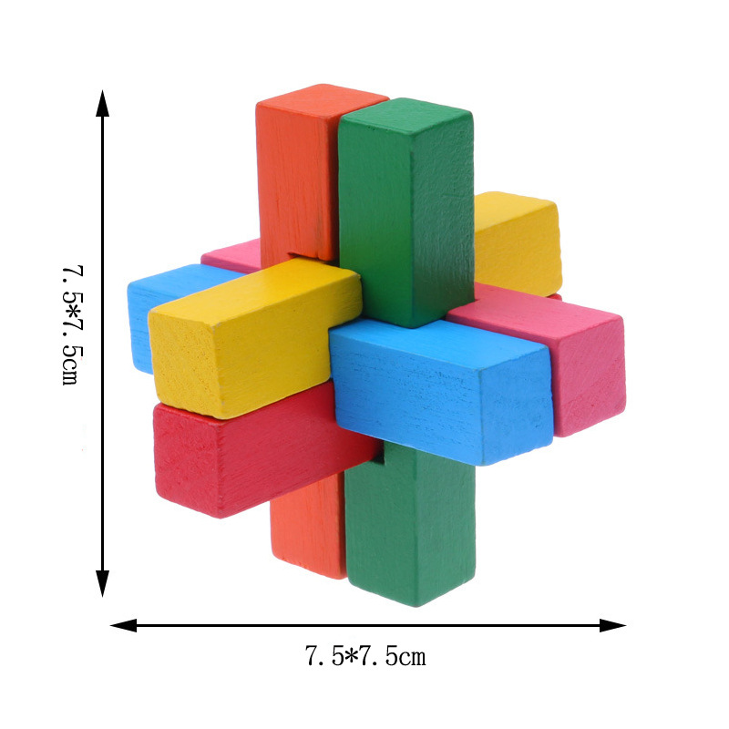 [Puzzle] wooden toy manufacturers color Assembly primary color six-pass Kongming lock Luban ball educational toys