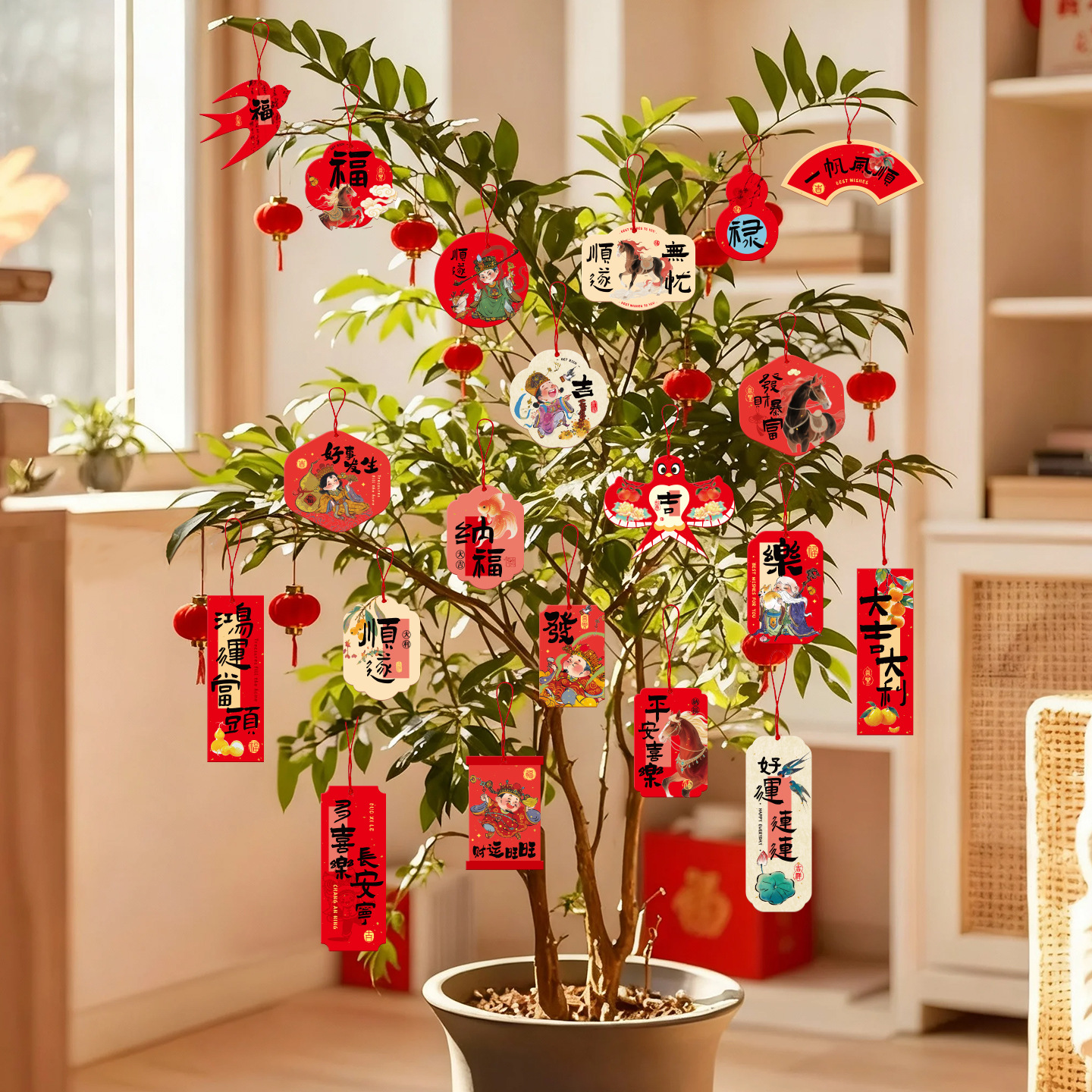 2026 New Year Small Pendants, Bonsai Hanging Ornaments, New Year Decoration Supplies, Money Tree, Green Plants, Scene Arrangement, Decorative Hanging Ornaments