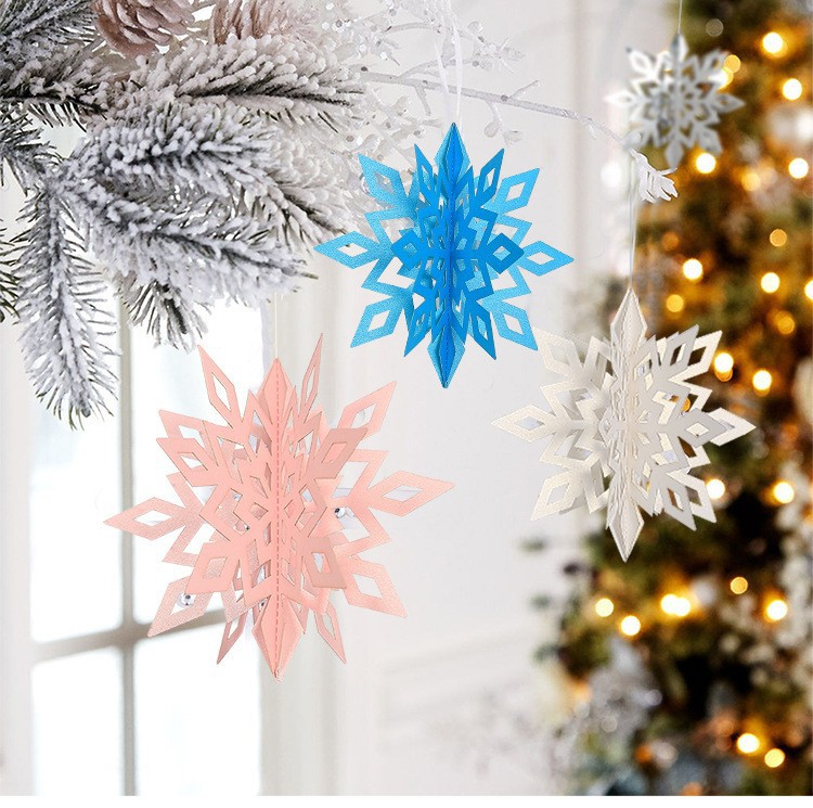 Christmas decorations phantom 3D paper snowflake string six-piece pendant store window hanging snowflake pendant