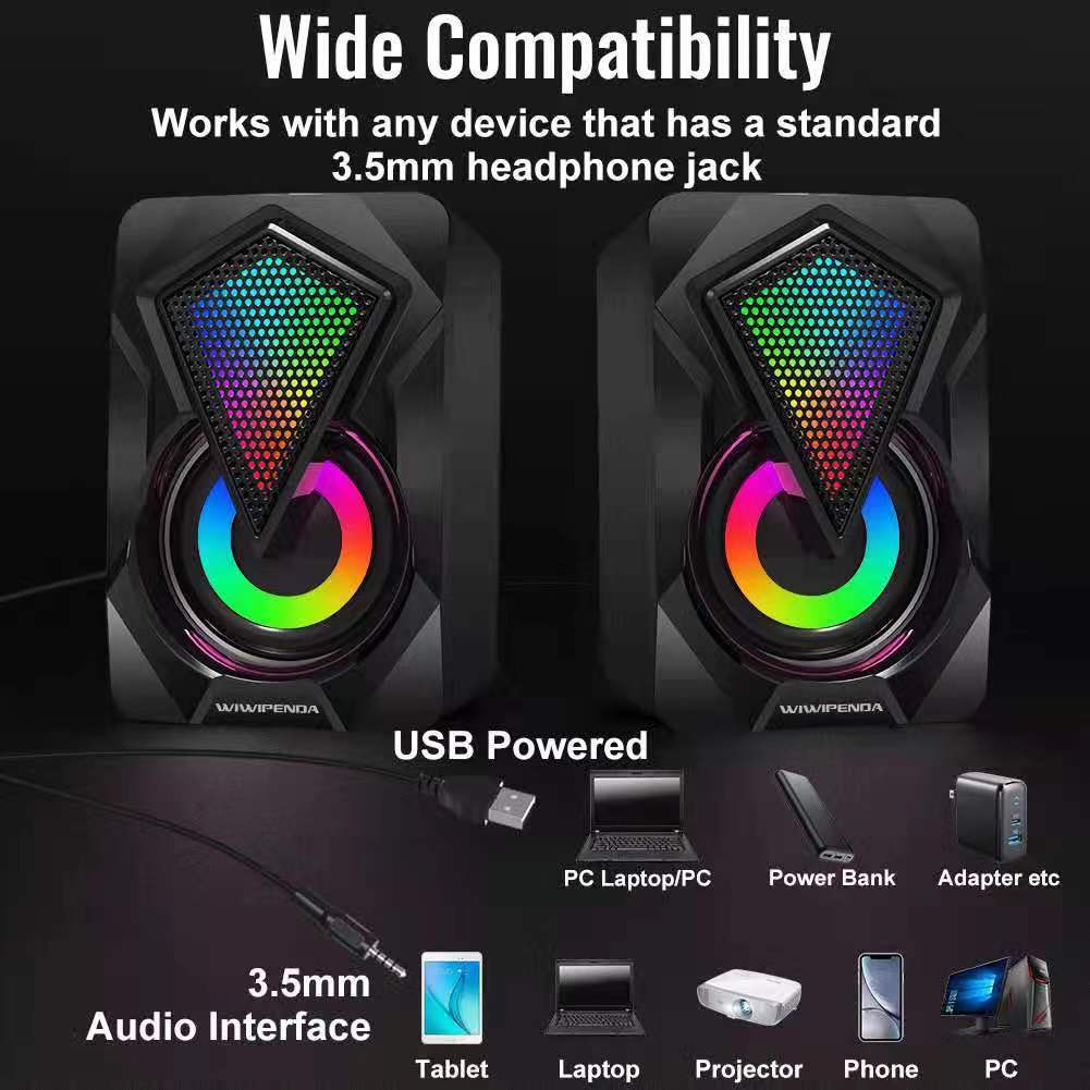 X2USB desktop small stereo 3.5mm audio socket 2.0 wire controlled RGB lights mini computer speaker luminous