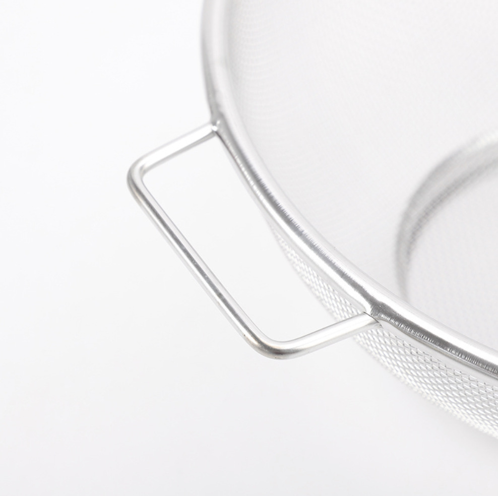 Stainless steel round edge double-ear steel handle mesh basket vegetable and fruit filter basket desktop storage basket household vegetable washing and rice washing basin