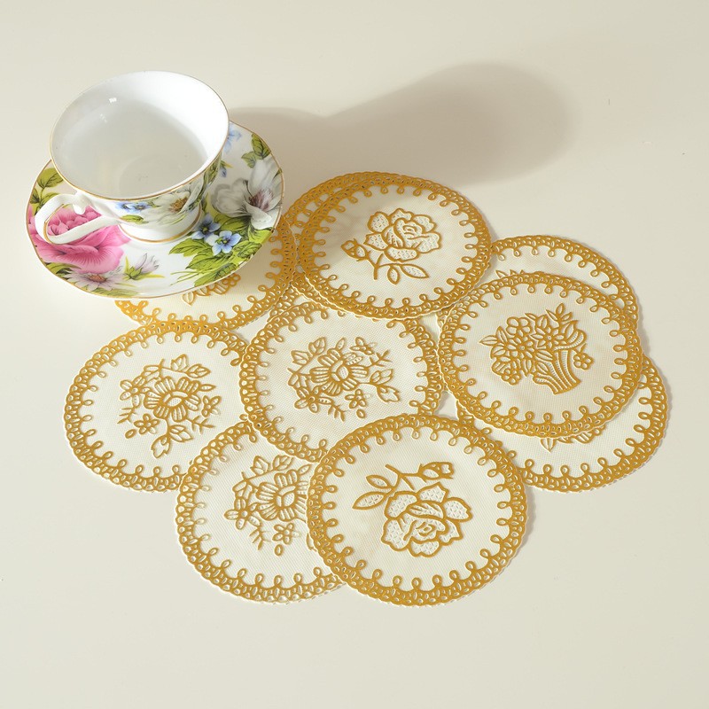 European Style Simple Bronzing Tea Mat Household Anti-scalding Dining Table Heat Insulation Mat 10cm Bronzing Round Coaster Absorbent Tea Mat