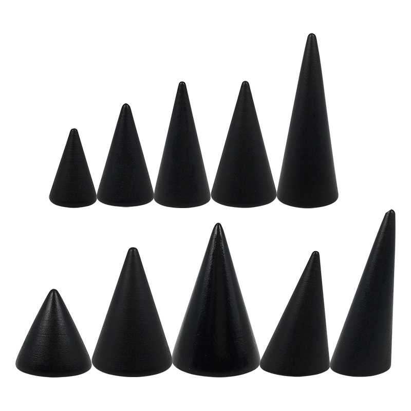Wooden Black Cone Ring Holder Counter Jewelry Display Jewelry Storage Base Jewelry Display Rack Props Ornaments