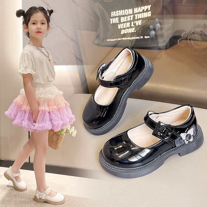 Girls' Children's Leather Shoes 2025 Summer Princess Black Soft-Soled Shoes British Style Single Shoes College Style