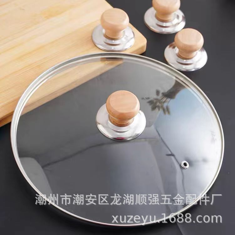 Wooden lid cap stainless steel top bead anti-scald universal lid handle lid top bead pot handle kitchen accessories