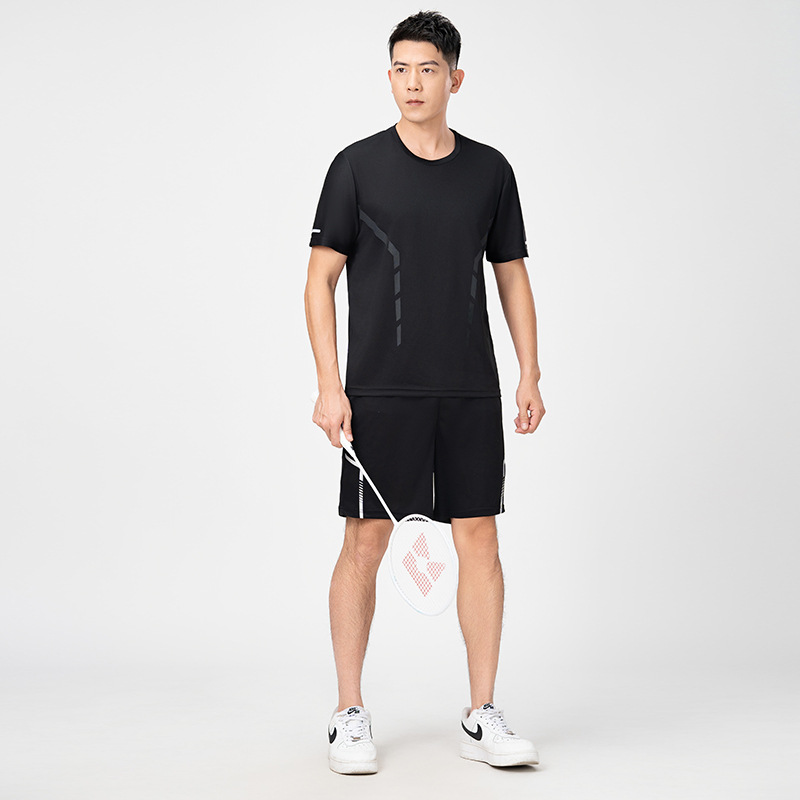 Summer Men's Large Size Ice Silk Thin Short-Sleeved Shorts Two-Piece Set Casual T-Shirt Set with Cool Feel 68