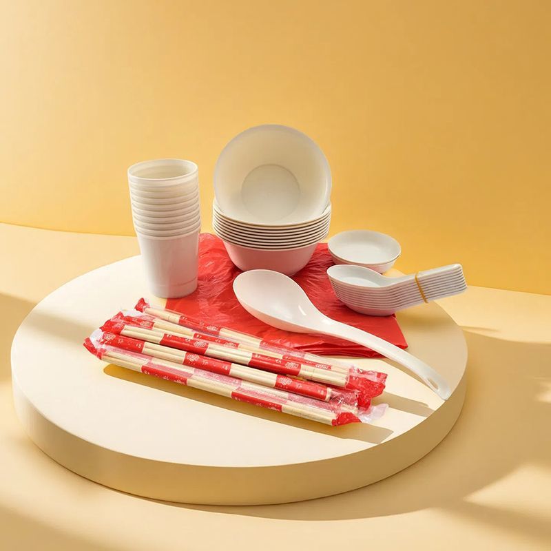 Disposable Tableware Set of 7 Pieces, Rice Bowl, Outdoor Dinner Plate, Picnic Camping Dining Set, Rice Fragrance Set, Factory Supply Chain