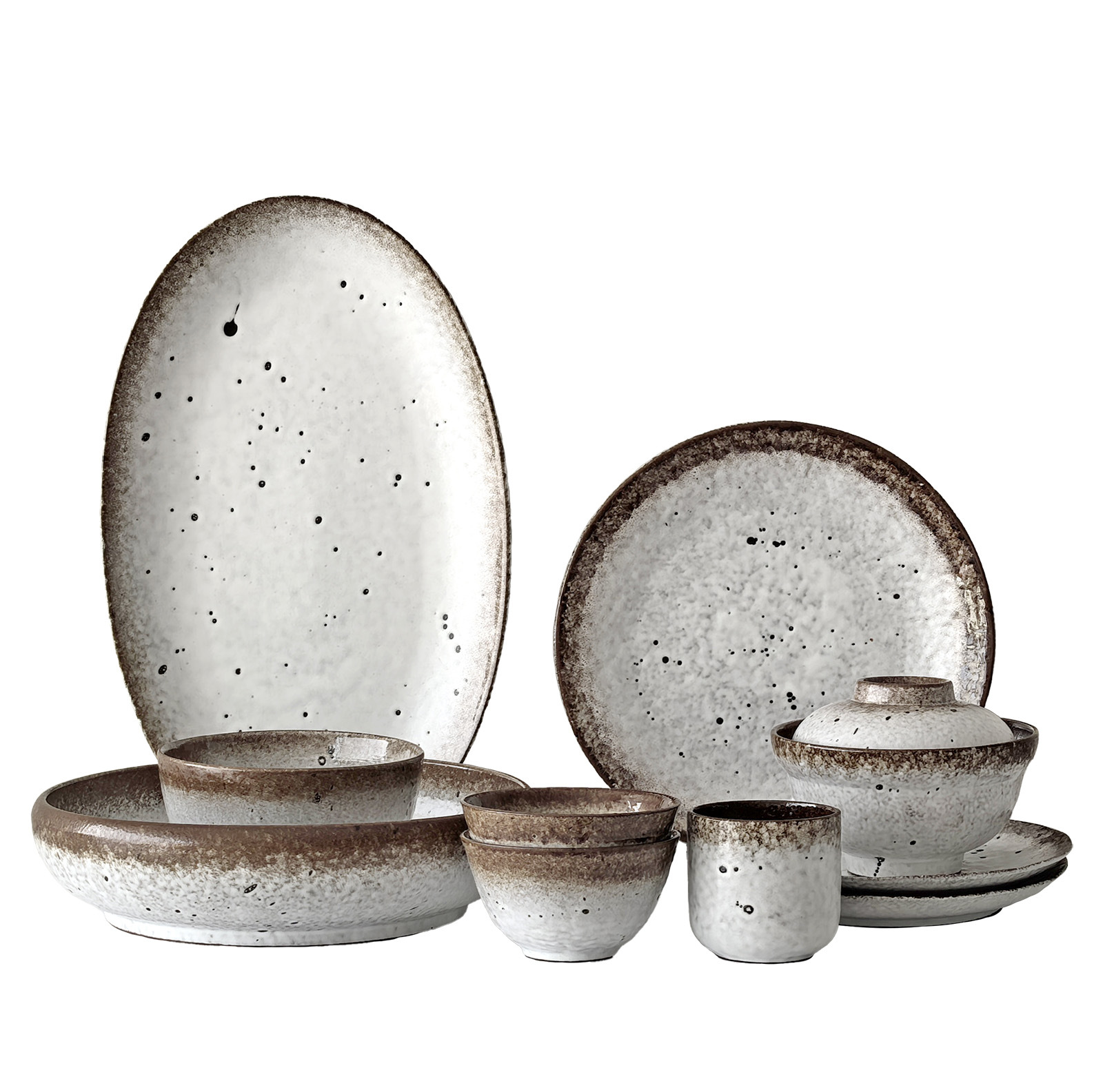 Wabi-Sabi Style Handmade Stoneware Tableware Set for Home and Hotel Use Retro Creative Ceramic Bowls, Plates, Spoons Manufacturer Wholesale