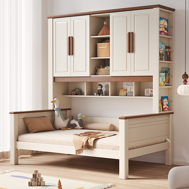 All Solid Wood Wardrobe Bed Integrated Small Apartment Children's Bookshelf Bed Cherry Wood Multi-Functional Storage Tatami Combination Bed