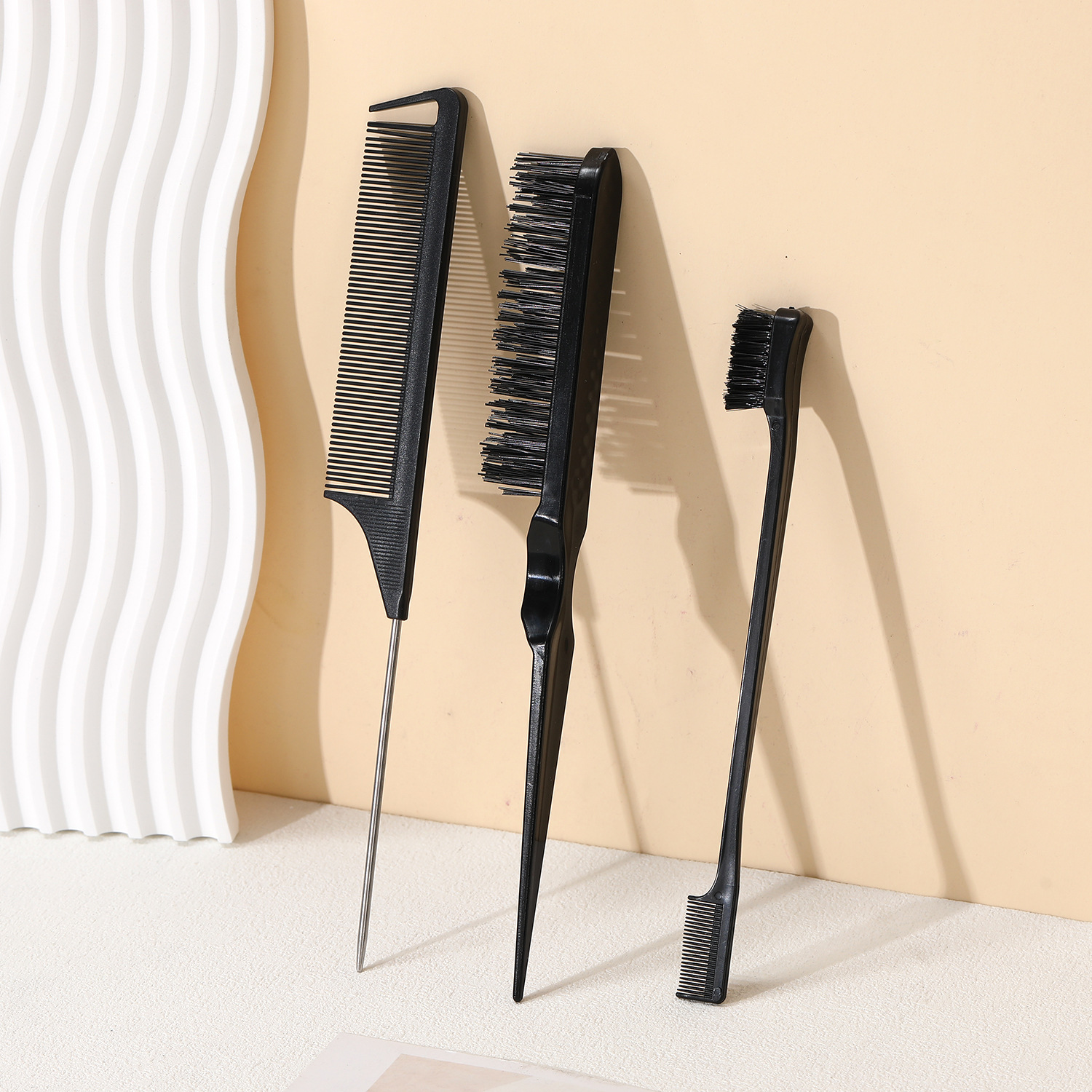 Cross-border hairdressing tool suit three-row hair comb eyebrow brush edge control brush steel needle mouse tail comb pointed tail long tail comb