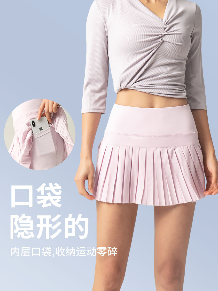 New culottes European and American clothing fake two-piece pleated skirt sports fitness quick-drying shorts summer anti-light pants skirt