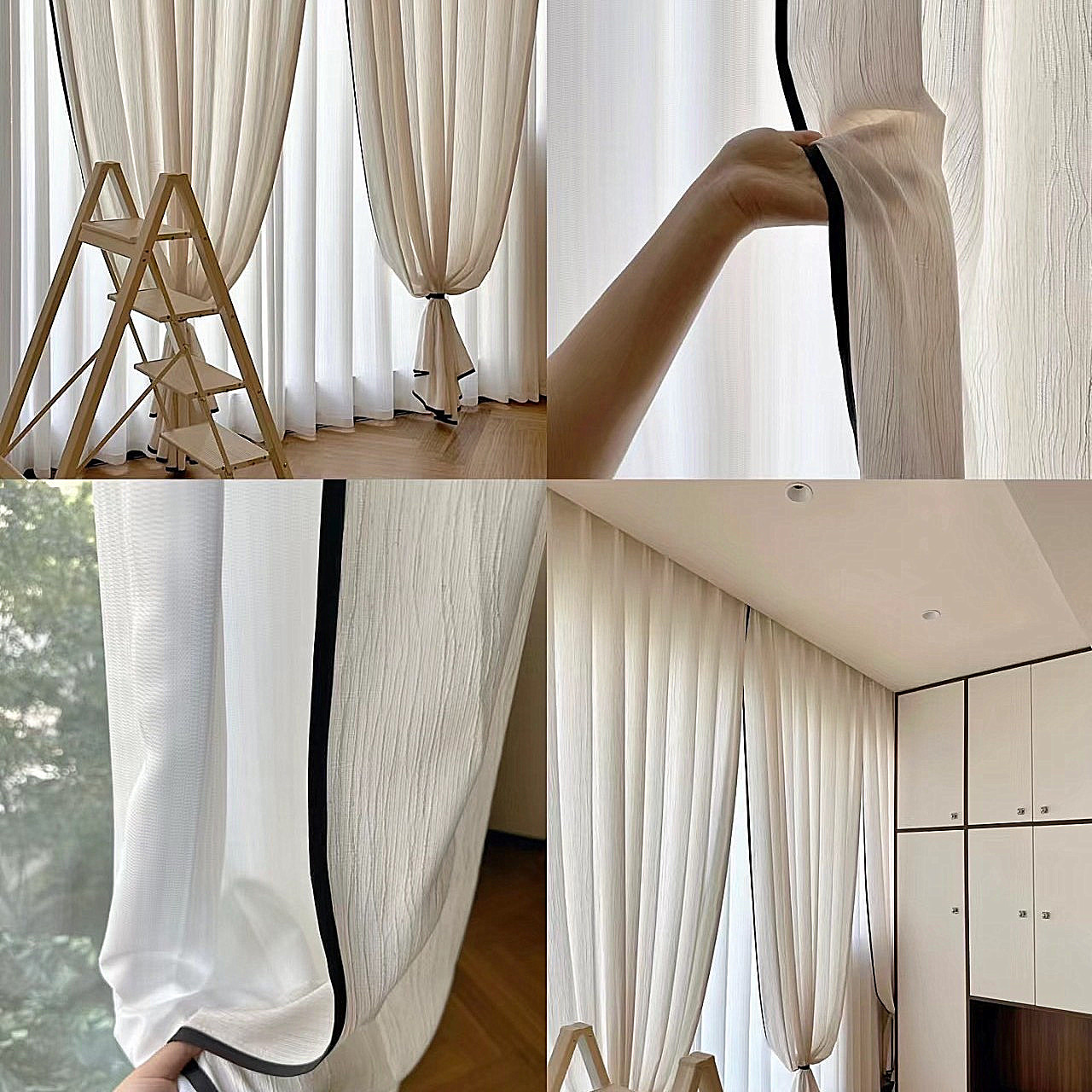 New French Style Fufeng Yarn Japanese Style Log Living Room Balcony Bedroom Light Luxury Modern Simple High-end Sense Internet Celebrity Window Yarn