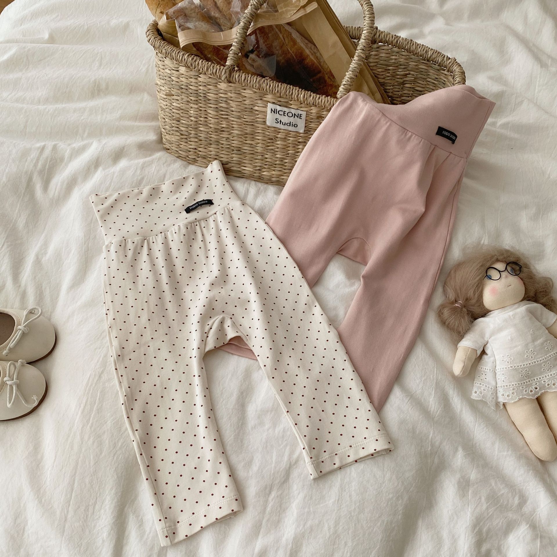 Spring and Summer New Baby Home High Waist Pants Thin Belly Pants Baby Warm Tight Pants Bamboo Fiber Cool Cotton
