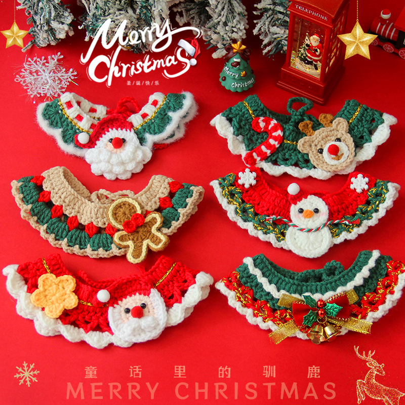 рождественский шарф для питомцев, вязаный шарф с дизайном оленей, санты и снеговиков