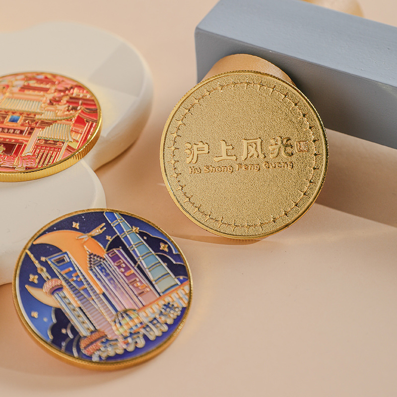 Shanghai Scenic Spot Commemorative Coins Wholesale Tourism Cultural and Creative Gifts Wukang Building Oriental Pearl Bund City God Temple Boxed