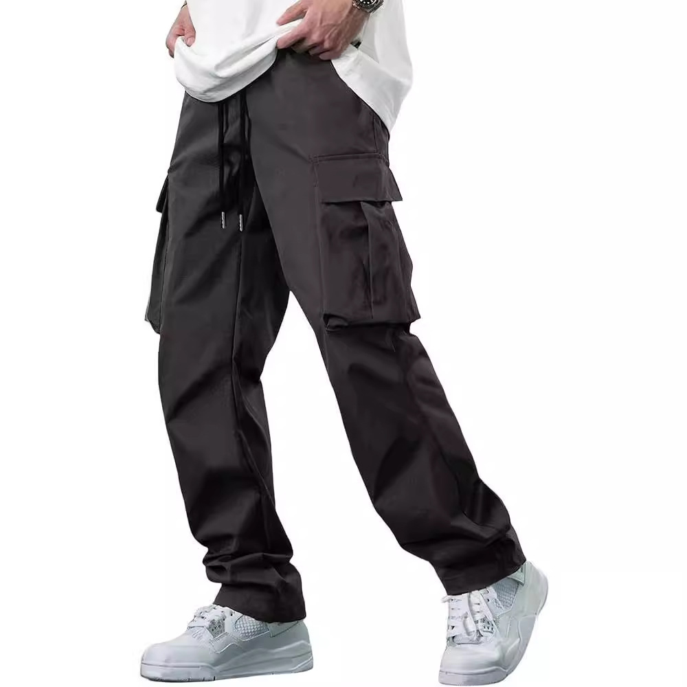2025 Amazon Summer New Men's Cargo Pants European and American Independent Station Foreign Trade Drawstring Multi-Pocket Casual Long Pants