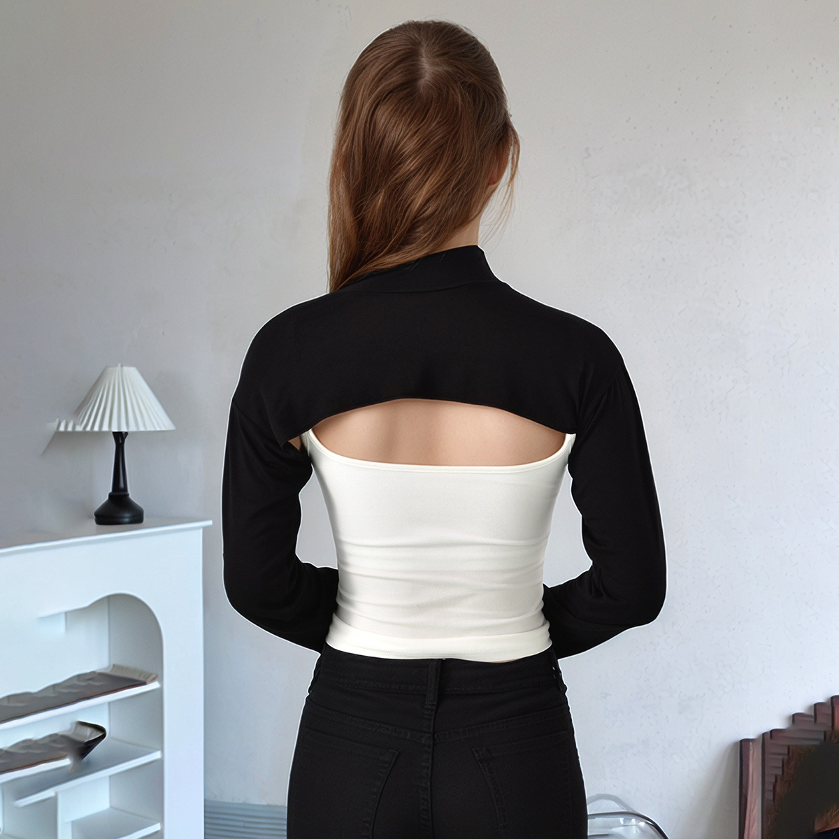 2025 Hui nationality with shoulder sleeves shawl fashion versatile mercerized cotton with neck sleeves base shirt base sleeves for women