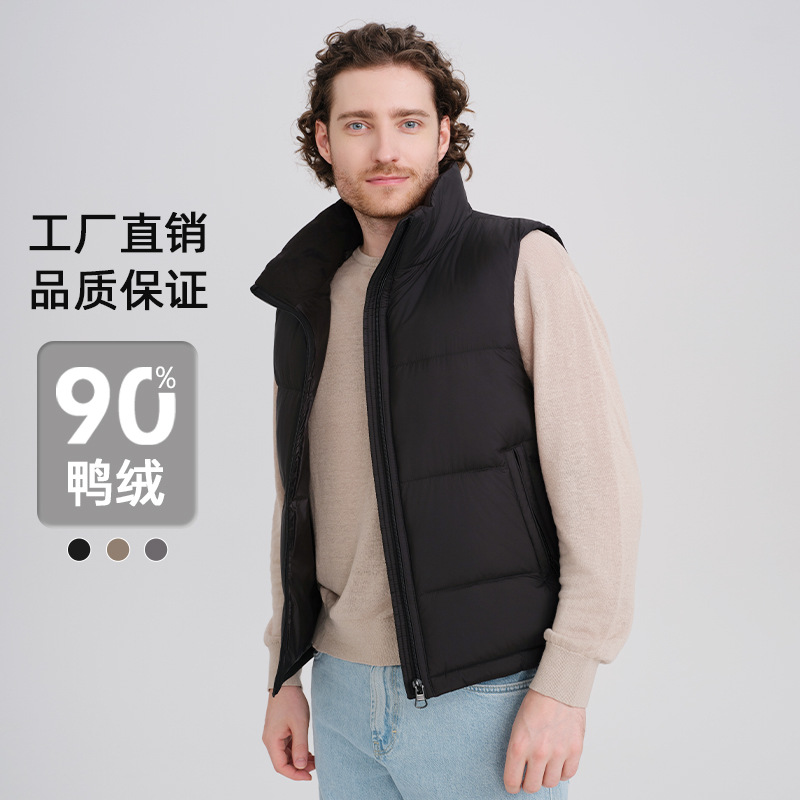 Пуховка из белого утиного пуха с высоким воротником, утолщенная, мужская жилетка, новая осенне-зимняя теплая повседневная куртка оптом