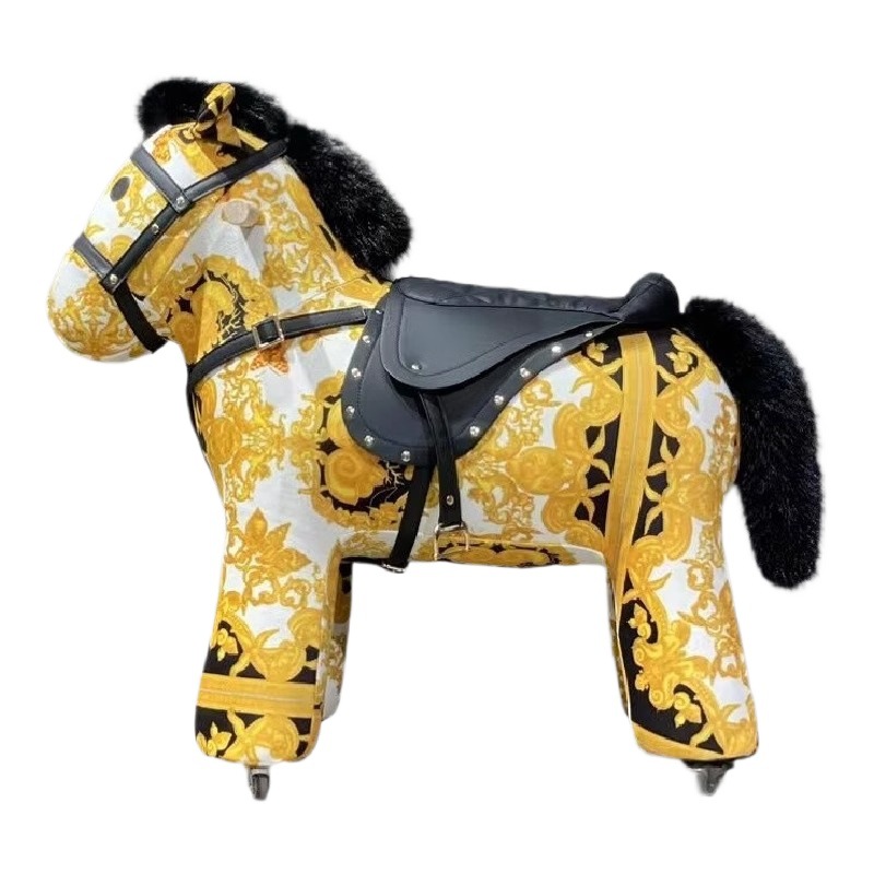 Ride Cartoon Pony Stool with Wheels Wool Rocking Horse Internet-popular Creative Children's Toy Pulley Animal Chair