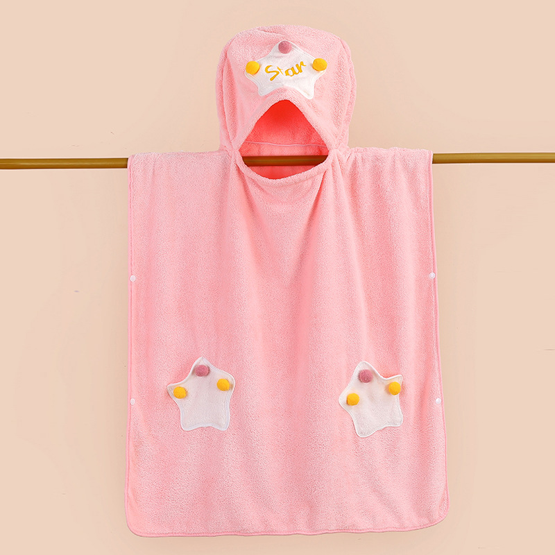 Children's Bath Towel Can Be Worn for Bathing, Swimming, and Outdoor Activities, Absorbent, Quick-Drying, Hooded Poncho, Wearable Coral Fleece Bath Towel