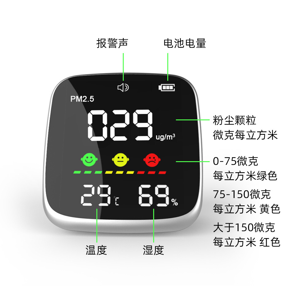 Портативный монитор воздуха с цифровым дисплеем, интеллектуальная сигнализация для анализа пыли