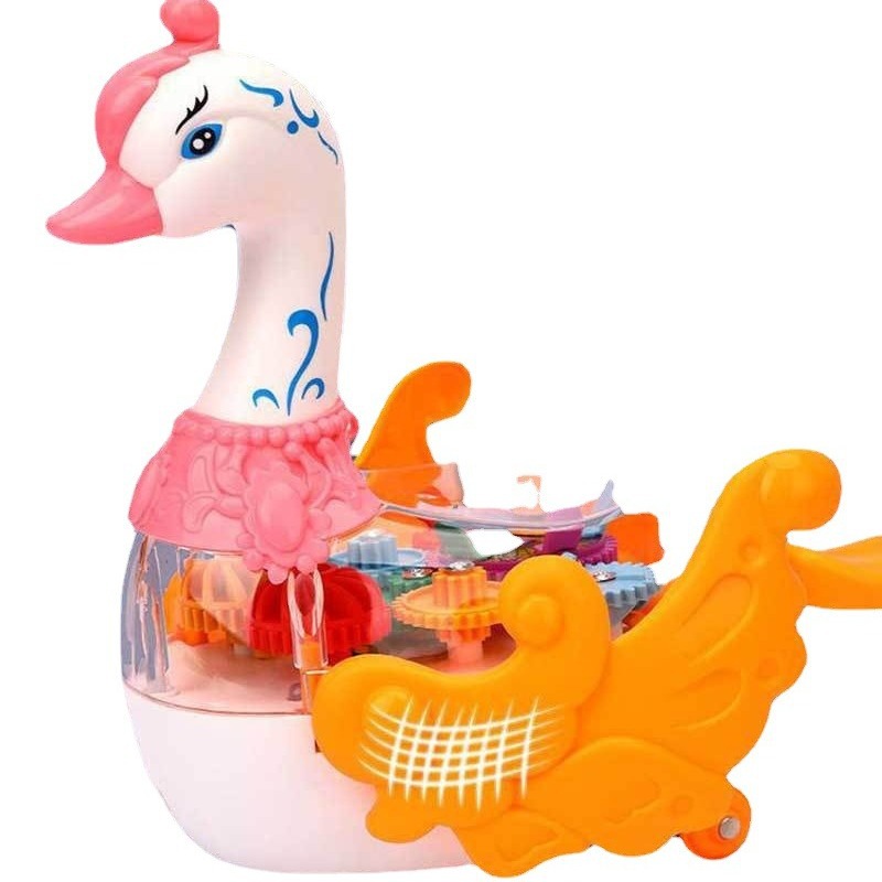 Popular Electric Universal Transparent Luminous Music Gear Swan Light Children Little Duck Cute Duck Toy Wholesale
