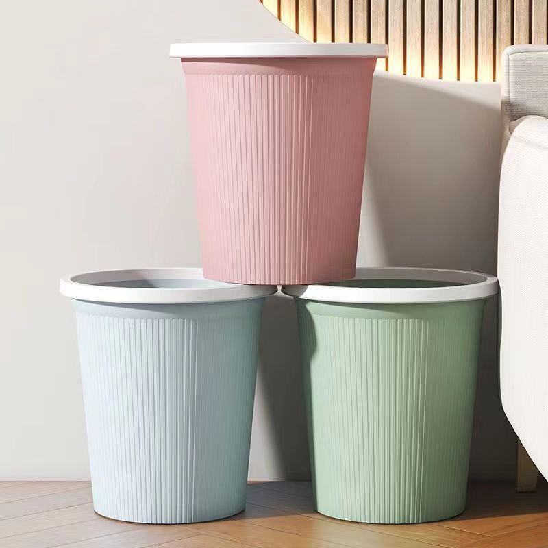 European-style Household Striped Trash Bin Living Room Bedroom Kitchen Toilet Bathroom Office Uncovered Trash Bin with Pressure Ring
