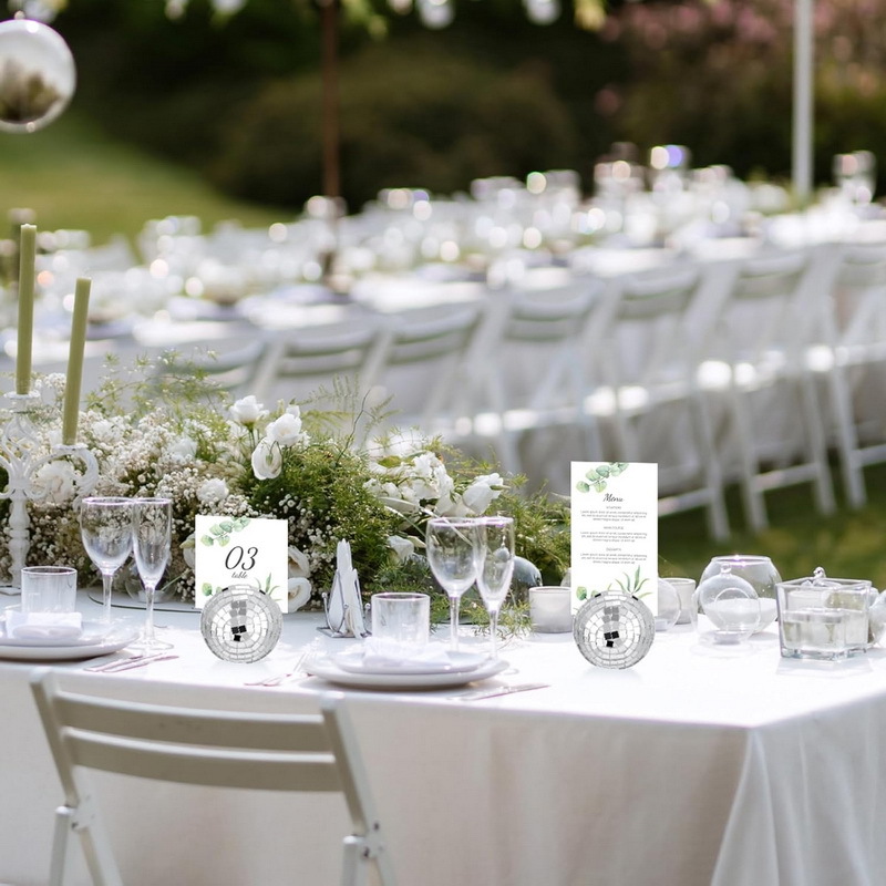 5cm Silver Pink Disco Glass Ball Table Number Stand Name Card Holder Photo Stand Wedding Birthday Party Decoration