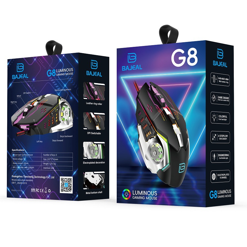 Игровая мышь BAJEAL G8 с подсветкой, проводная, USB, 6D, макро-программирование, для электронных соревнований