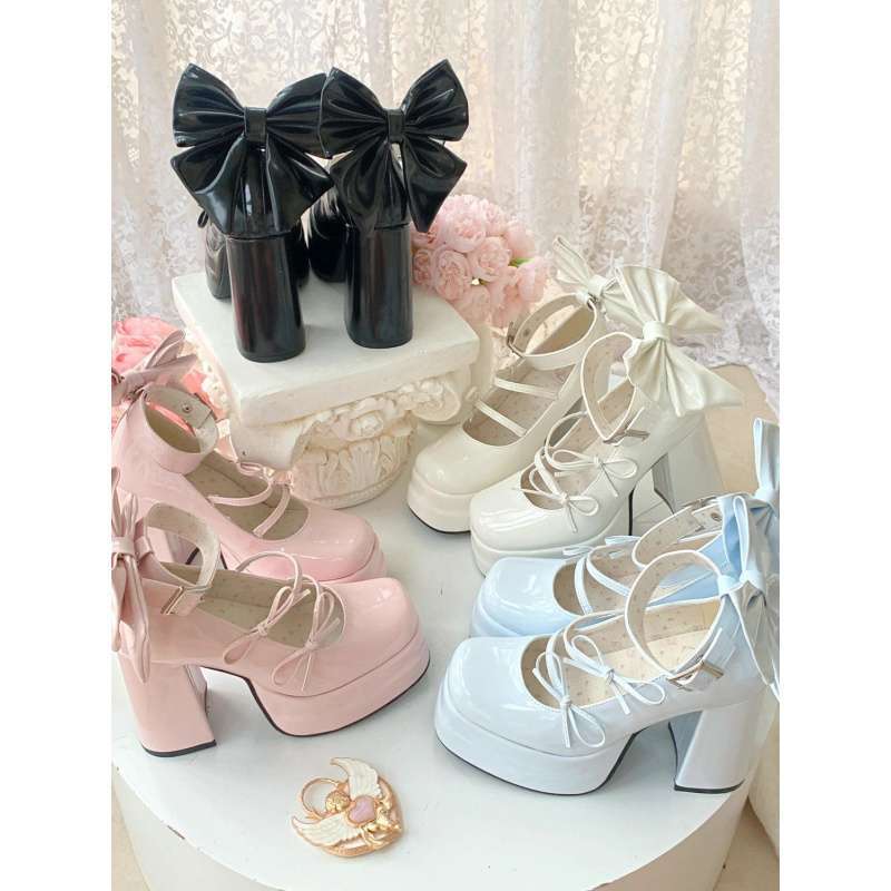Youfei Pure 2025 Original Bow Mid-Heel Waterproof Platform Lolita Shoes Cute Sweet Color Soft Girl Japanese Style Style Shoes