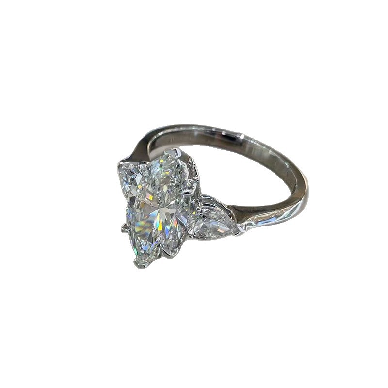 Platinum Pt950 Cultured Diamond Ring 2 Carat Marquise Diamond D Color Vs Luxurious and Elegant Real Gold and Real Diamond Customization