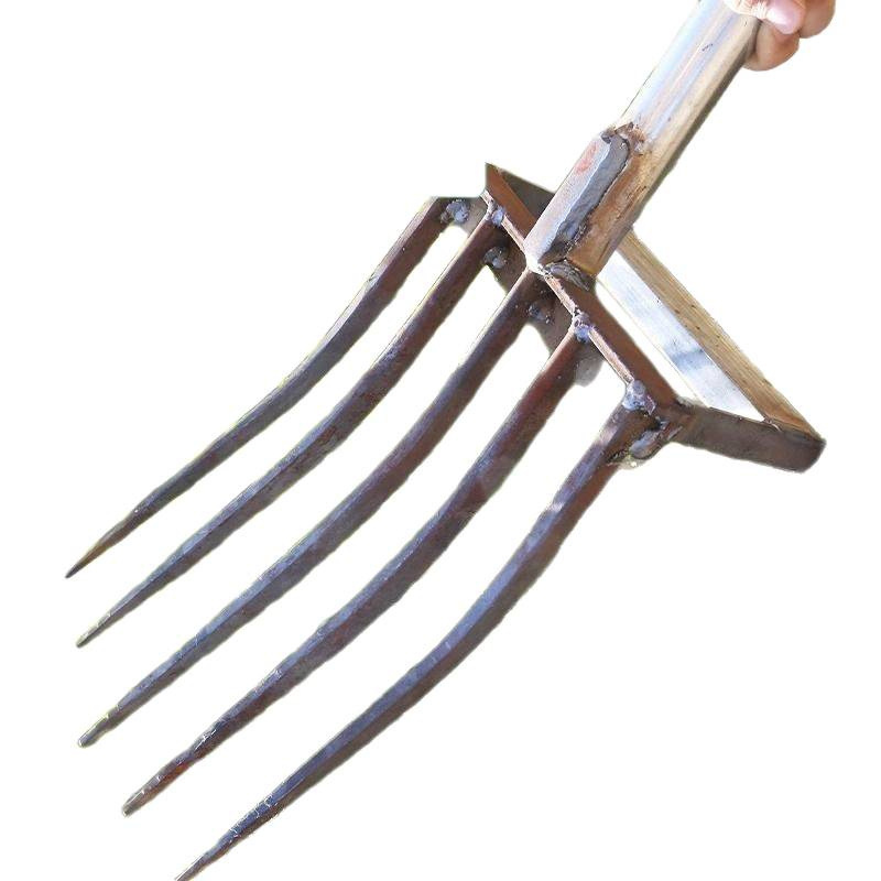 Steel Fork for Loosening Soil, Digging Garlic and Ginger Tool, Four-Tooth and Five-Tooth Manganese Steel Integrated Tool for Clearing Land and Digging Green Onions