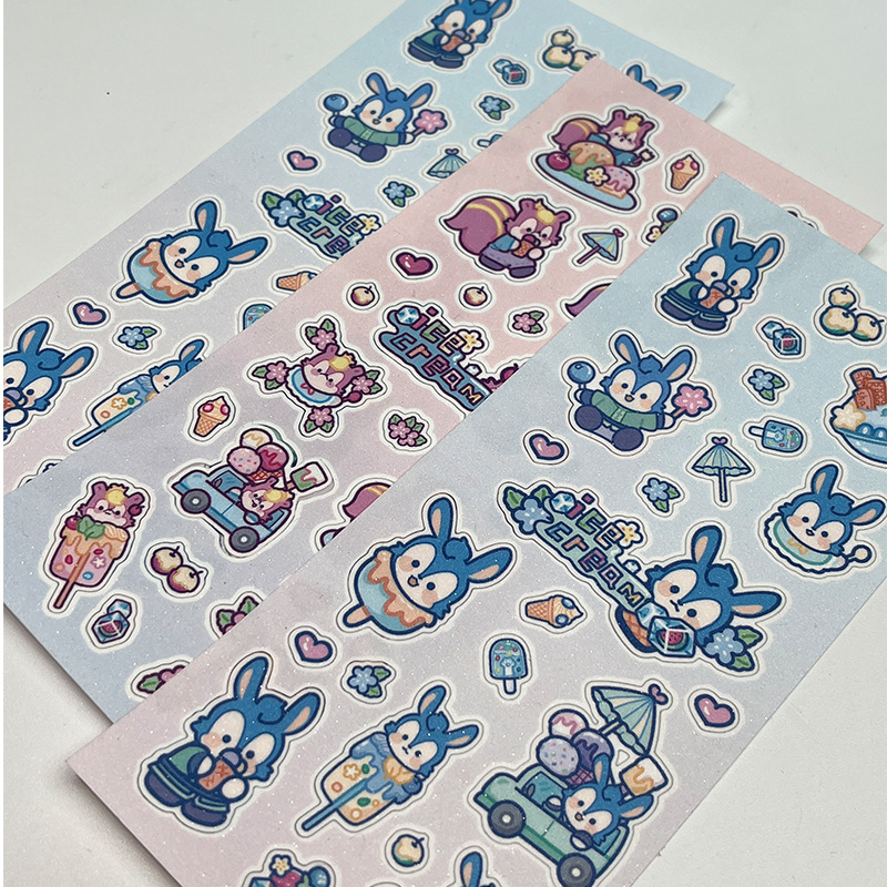 Source Factory Customized Stickers Creative Stationery Cute Pattern Handbook Stickers Synthetic Paper Flash Sand Stickers Customization