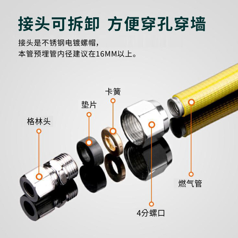 304 Stainless Steel Gas Pipe Natural Gas Pipe 4 Points Thickeneded Gas Water Heater Liquefied Gas Corrugated Explosion-Proof Pipe Hose