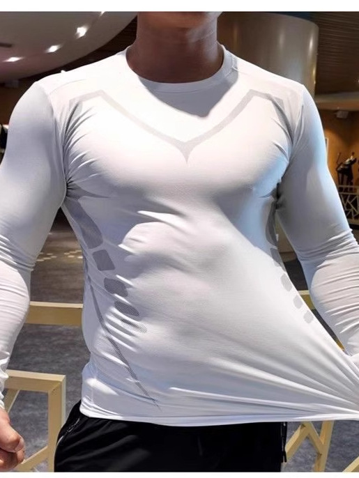 Fitness Clothing Men's Long-Sleeved Spring and Summer Tights Quick-Drying Breathable High-Elastic Running Basketball Training Clothing Sports Sweat-Absorbent Shirt