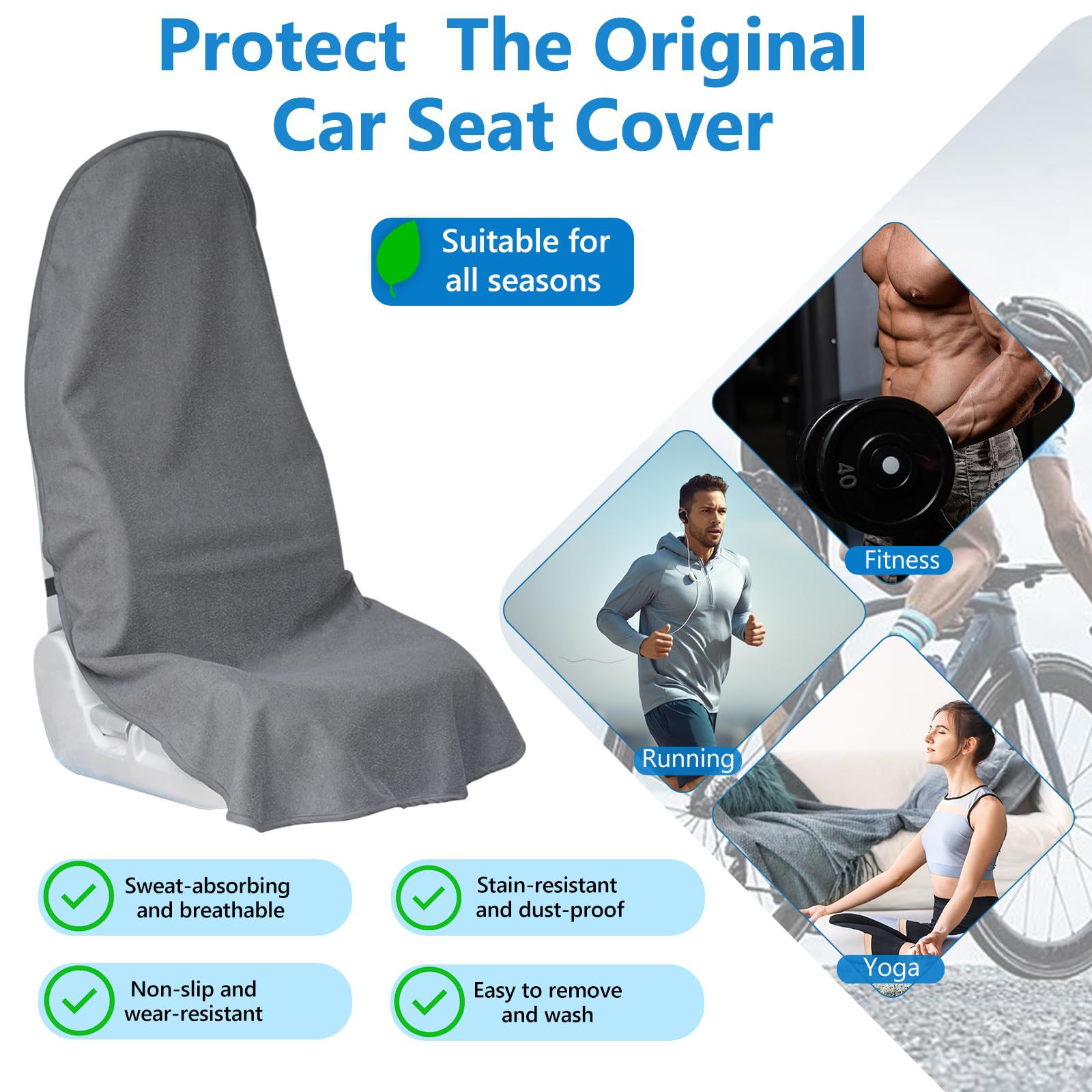 Car Waterproof and Sweat-Proof Seat Cover, Four-Season Universal Car Seat Cover, Dust-Proof Sports Cushion Cover, Terry Cloth