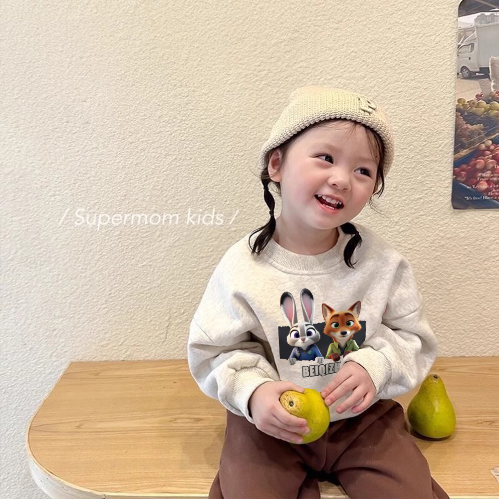 Fleece-Lined Sweatshirt for Boys and Girls, Autumn and Winter 2026 New Model, Zootopia Cartoon Anime Casual Warm Top